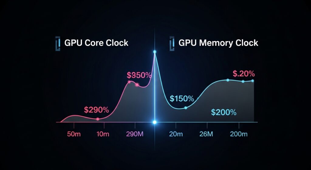 Diagram explaining what overclocking a GPU does by comparing core clock vs memory clock performance impact