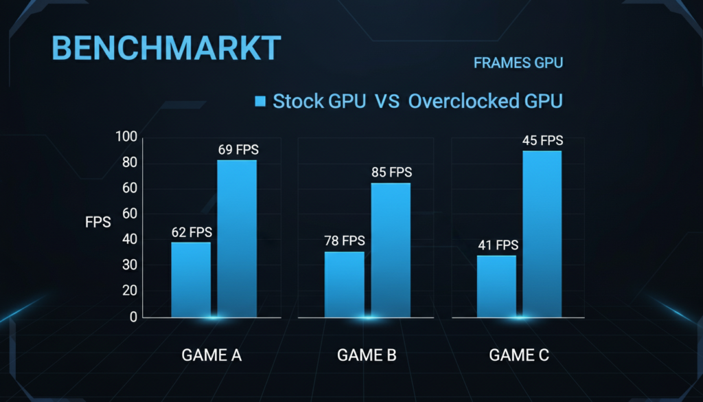 Benchmark showing what overclocking a GPU does with FPS increase in real world gaming tests