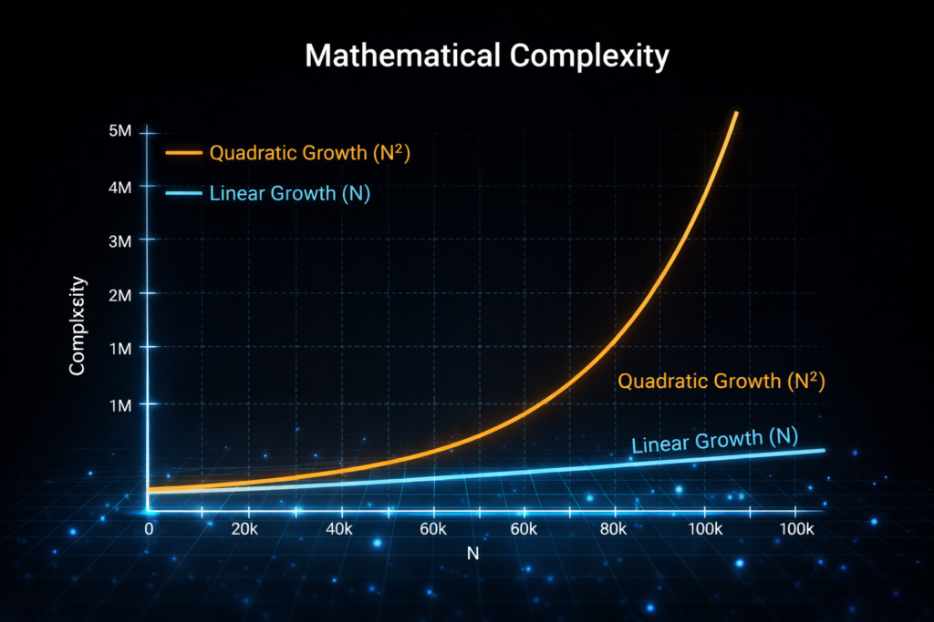 Graph showing O N squared complexity growth in NBody GPU benchmark as particle interactions increase rapidly