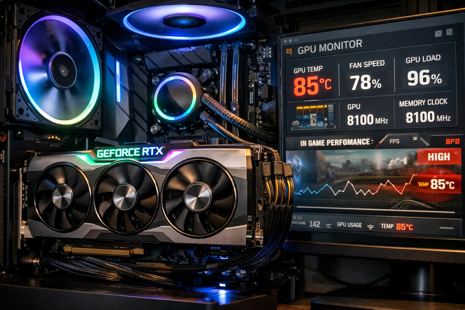 Is 85 Celsius hot for GPU during gaming showing 85°C temperature on graphics card monitoring software