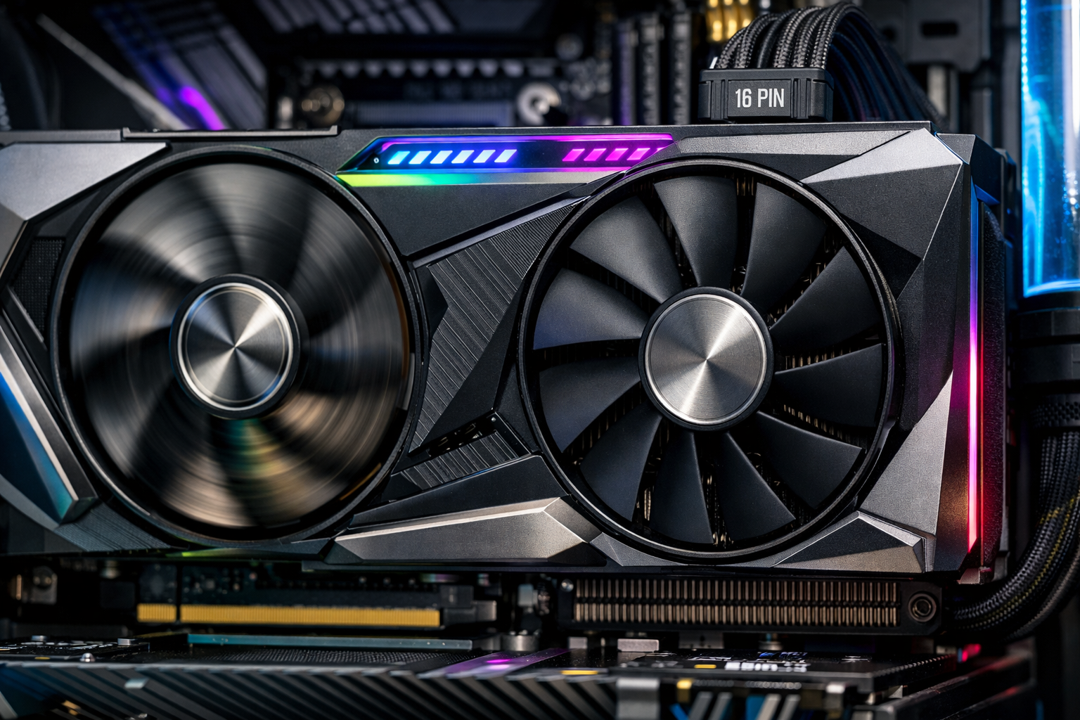 Modern graphics card showing one fan spinning and one stopped explaining should GPU fans always spin cooling behaviour