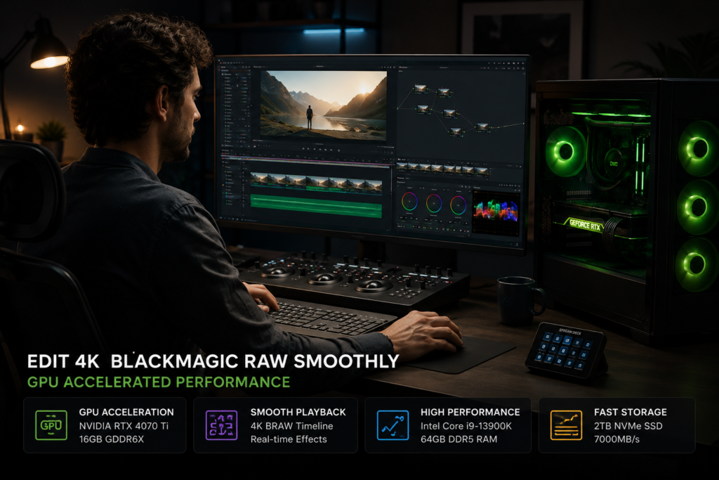 GPU acceleration improving Blackmagic RAW BRAW playback speed and smooth 4K video editing performance