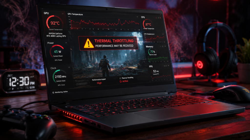 Gaming laptop GPU overheating problem during external graphics upgrade causing thermal throttling issues