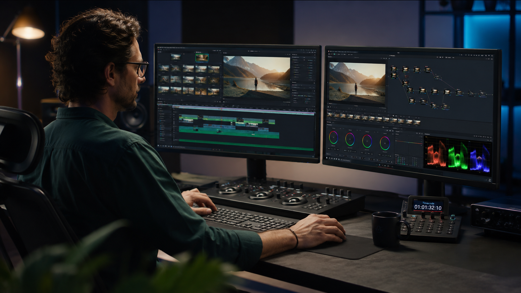 Editor working with Blackmagic RAW BRAW footage in DaVinci Resolve for cinematic video editing and colour grading