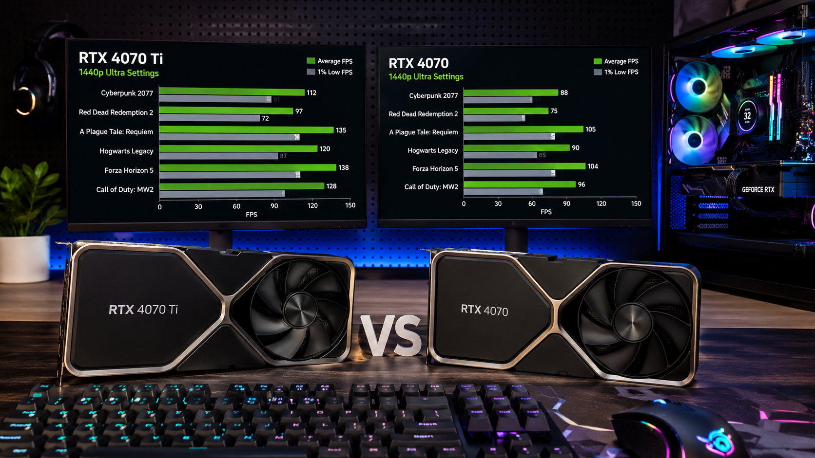 What does Ti mean in GPU NVIDIA Ti vs Non Ti comparison showing gaming performance differences between NVIDIA graphics cards